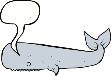 Bir insan tarafından çizilmiş konuşma balonlu çizgi film balinası