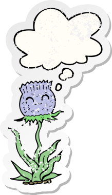 Düşünce baloncuklu çizgi film devedikeni insan tarafından çizilmiş yıpranmış bir çıkartma gibi.