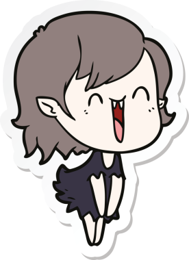 Bir insan tarafından çizilmiş şirin, mutlu bir vampir kızın çıkartması.