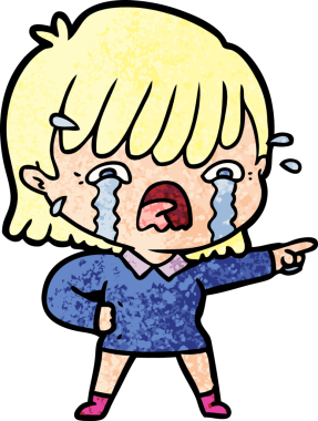 Bir insan tarafından çizilmiş ağlayan çizgi film kızı.