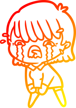 Bir insan tarafından çizilmiş ağlayan çizgi film kızı çizimi.