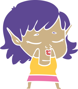 Bir insan tarafından çizilmiş düz renkli bir elf kızı.