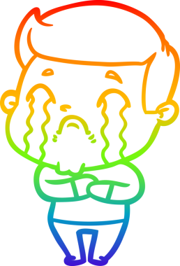 Gökkuşağı gradyan çizimi bir insan tarafından çizilmiş ağlayan bir karikatür adamı çiziyor.