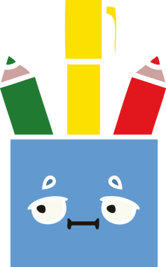 Bir insan tarafından çizilmiş bir kalem tenceresinin düz renkli retro karikatürü