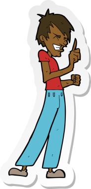 Bir insan tarafından çizilmiş kızgın bir adamın karikatür çıkartması.