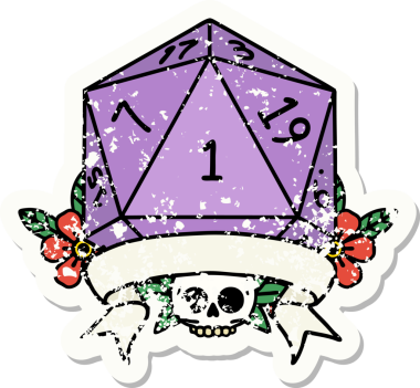 Bir insan tarafından çizilmiş doğal bir d20 zarının grunge çıkartması.