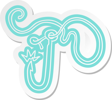 Bir insan tarafından çizilmiş keskin bir olta iğnesinin çizgi film etiketi.