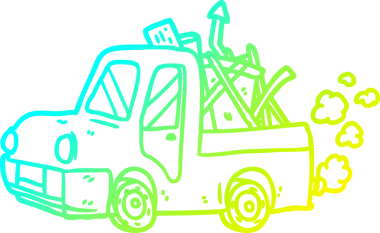 Bir insan tarafından çizilmiş hurda dolu eski bir kamyonun soğuk gradyan çizimi.