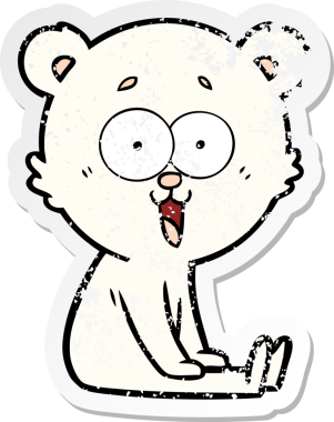 Bir insan tarafından çizilmiş gülen oyuncak ayının sıkıntılı çıkartması.