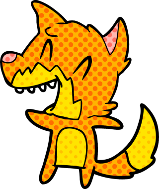 Bir insan tarafından çizilmiş gülen tilki çizgi filmi.