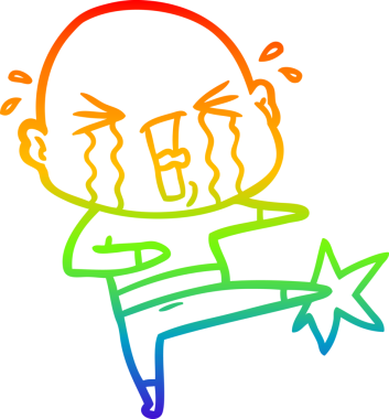 Bir insan tarafından çizilmiş ağlayan kel bir adamın çizgi çizimi.