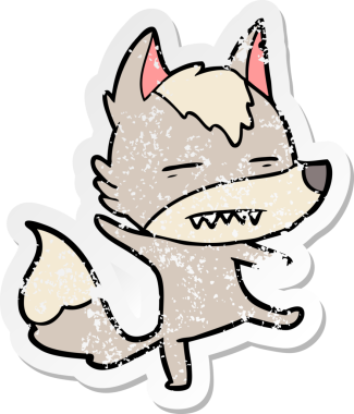 Bir insan tarafından çizilmiş dişleri gösteren bir karikatür kurdunun sıkıntılı çıkartması.