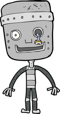 Bir insan tarafından çizilmiş komik robot.