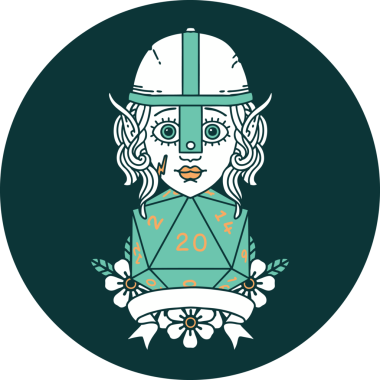 Bir insan tarafından çizilmiş doğal 20 zarlı elf dövüşçüsü ikonu