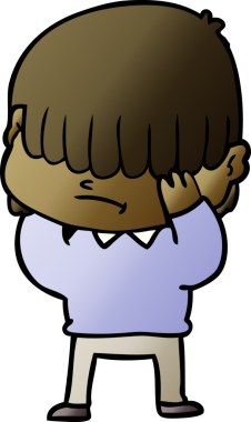 Bir insan tarafından çizilmiş dağınık saçlı çizgi film çocuğu.