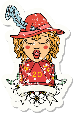 Retro Dövme Tarzı İnsan Ozan Karakteri Bir insan tarafından çizilmiş doğal 20 zar ile