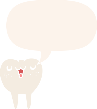 Bir insan tarafından çizilmiş, konuşma baloncuklu çizgi film dişleri.