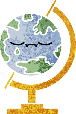 Bir insan tarafından çizilmiş bir dünyanın retro çizim stili karikatürü