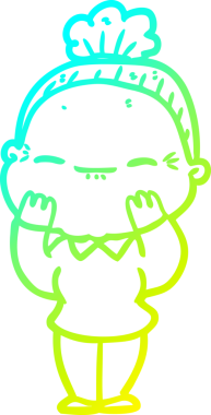 Bir insan tarafından çizilmiş barışçıl, yaşlı bir kadının soğuk çizgi çizimi.