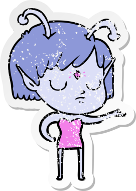 Bir insan tarafından çizilmiş uzaylı bir kızın sıkıntılı çıkartması.