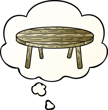 Bir insan tarafından çizilmiş yumuşak eğimli düşünce baloncuklu çizgi film tablosu