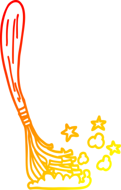 Bir insan tarafından çizilmiş sihirli süpürge sopalarının sıcak çizgi çizimi