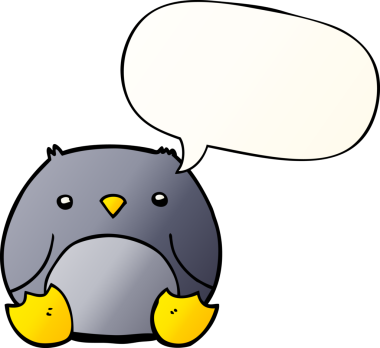 bir insan tarafından çizilmiş düzgün eğimli konuşma baloncuğu olan penguen çizgi filmi