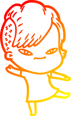 Hipster saç kesimi bir insan tarafından çizilmiş güzel bir çizgi film kızı çizimi.