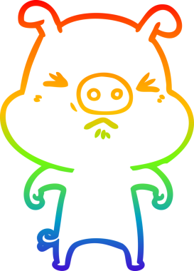 Bir insan tarafından çizilmiş kızgın bir domuzun gökkuşağı gradyan çizimi