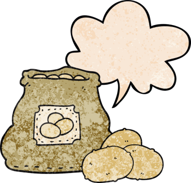 Patates çuvalı, insan tarafından çizilmiş eski moda konuşma baloncuğu.