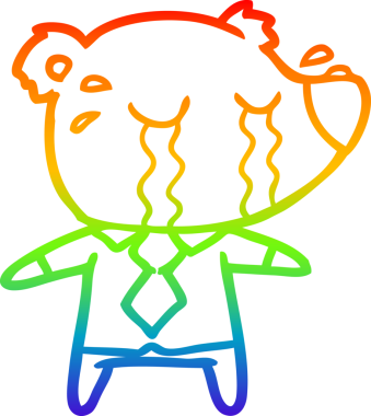 Bir insan tarafından çizilmiş tişörtlü ağlayan ayının çizgi çizimi.