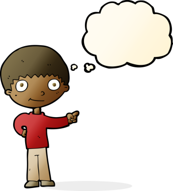 çizgi film mutlu çocuk bir insan tarafından çizilmiş düşünce balonuyla işaret