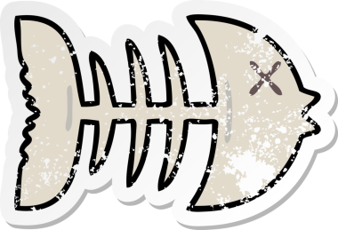 Garip bir el çıkartması çizilmiş ölü balık kemiği bir insan tarafından çizilmiş.