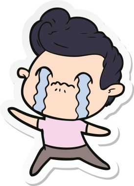 Bir insan tarafından çizilmiş, ağlayan bir çizgi film karakterinin çıkartması.