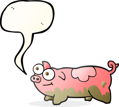 Bir insan tarafından çizilmiş serbest konuşma balonu çizgi film domuzu.