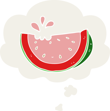 Düşünce baloncuklu karpuz retro tarzı bir insan tarafından çizilmiş