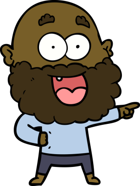 Bir insan tarafından çizilmiş sakallı çılgın, mutlu bir adam.