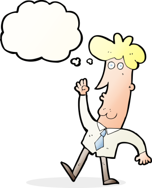 Bir insan tarafından çizilmiş düşünce balonlu bir ofis adamı.