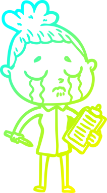 Bir insan tarafından çizilmiş ağlayan bir çizgi film satıcısının soğuk gradyan çizimi