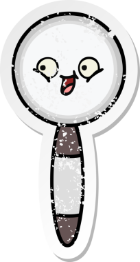 Bir insan tarafından çizilmiş sevimli bir çizgi film büyüteçinin sıkıntılı çıkartması.