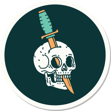 Bir insan tarafından çizilmiş bir kafatasının geleneksel stiliyle dövme çıkartması.