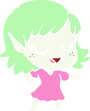 Bir insan tarafından çizilmiş mutlu düz renkli çizgi film elf kızı