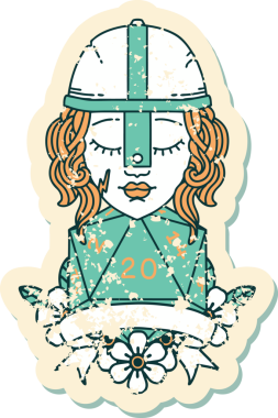 Retro Dövme Tarzı İnsan Savaşçısı Doğal 20 rulo ile Bir insan tarafından çizilmiş