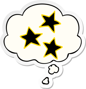 Düşünce baloncuğu insan tarafından çizilmiş bir çıkartma olan çizgi film yıldızları.