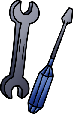 Bir İngiliz anahtarı ve bir insan tarafından çizilmiş bir tornavida çizimi.