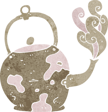 Bir insan tarafından çizilmiş eski bir çay demliği.