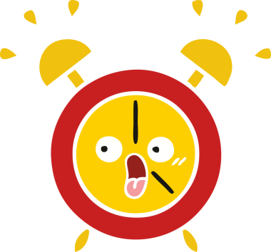 Bir insan tarafından çizilmiş alarm saatinin düz renk retro karikatürü