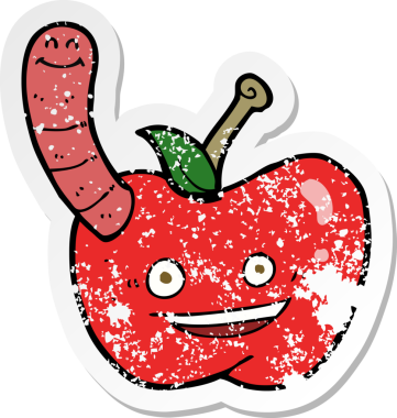 Bir insan tarafından çizilmiş solucanlı çizgi film elmasının gerilimli yapıştırması.