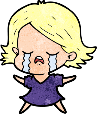 Bir insan tarafından çizilmiş ağlayan çizgi film kızı.