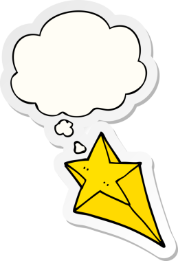 Düşünce baloncuğu olan bir çizgi film yıldızı insan tarafından çizilmiş bir çıkartma.